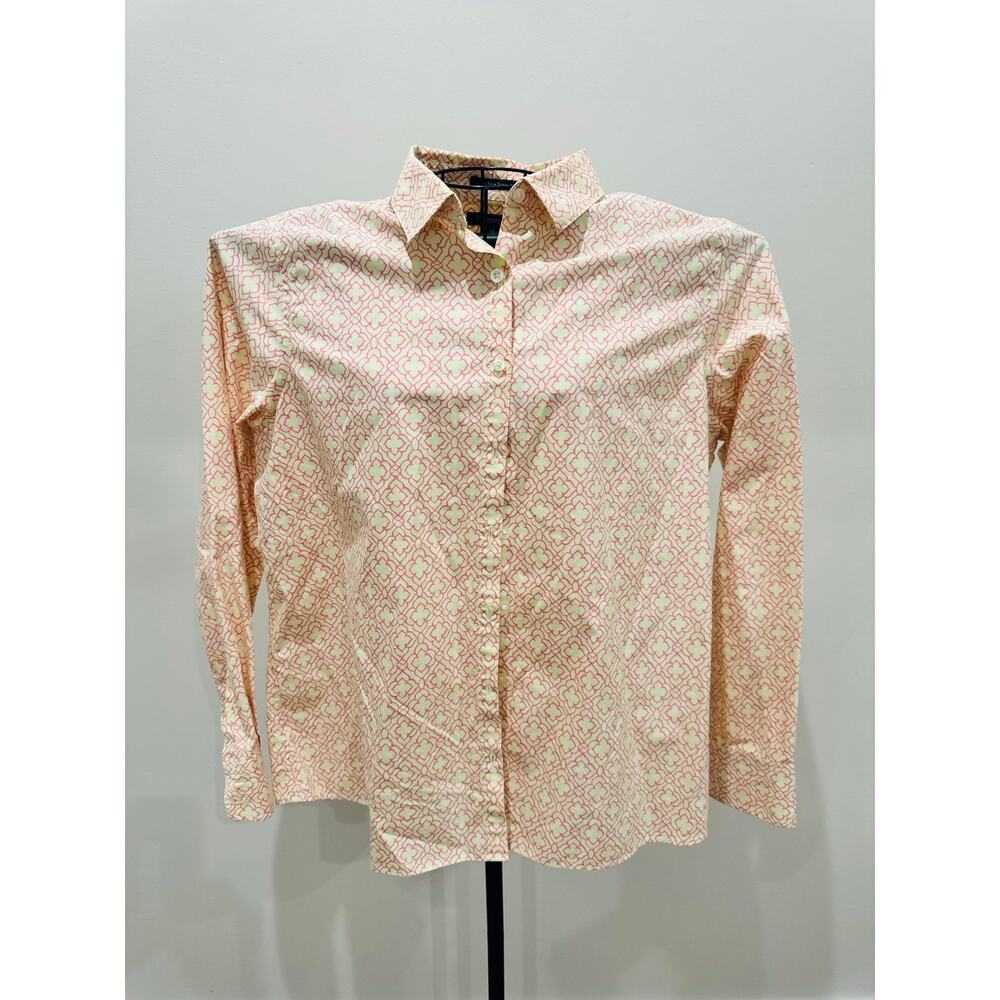 Lands End 14 No Iron Supima Cotton Button Down Shirt Yellow Pink